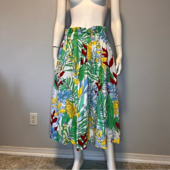 Zara Green Tropical Print Paper Bag A-Line Midi Skirt Size L - Picture 11 of 11
